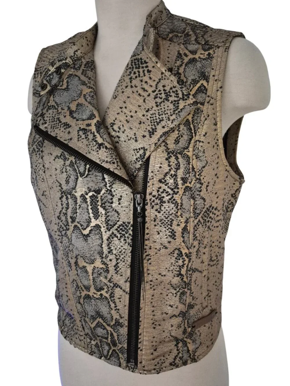 Guess Bernadette Snakeskin Print Metallic Gold Silver Black Moto Style M